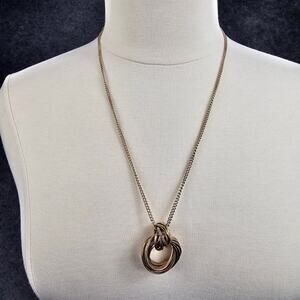 Interlocking Love Rings Pendant Necklace Long Gold Tone Statement Jewelry 24 in
